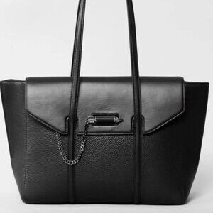 Mackage Barton Large Leather Black Tote Bag